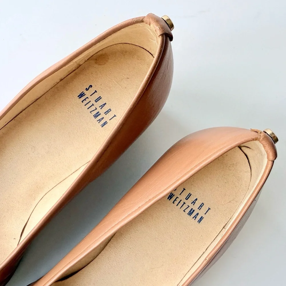 Stuart Weitzman Quilty Wedge in Camel / Tan Leather with Rhinestone Detail Bow 8 - Picture 12 of 16